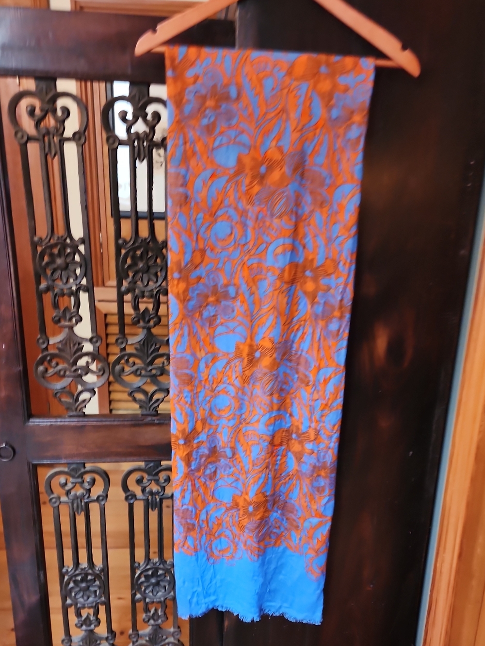 Vibrant, Silky Blue and Orange Scarf